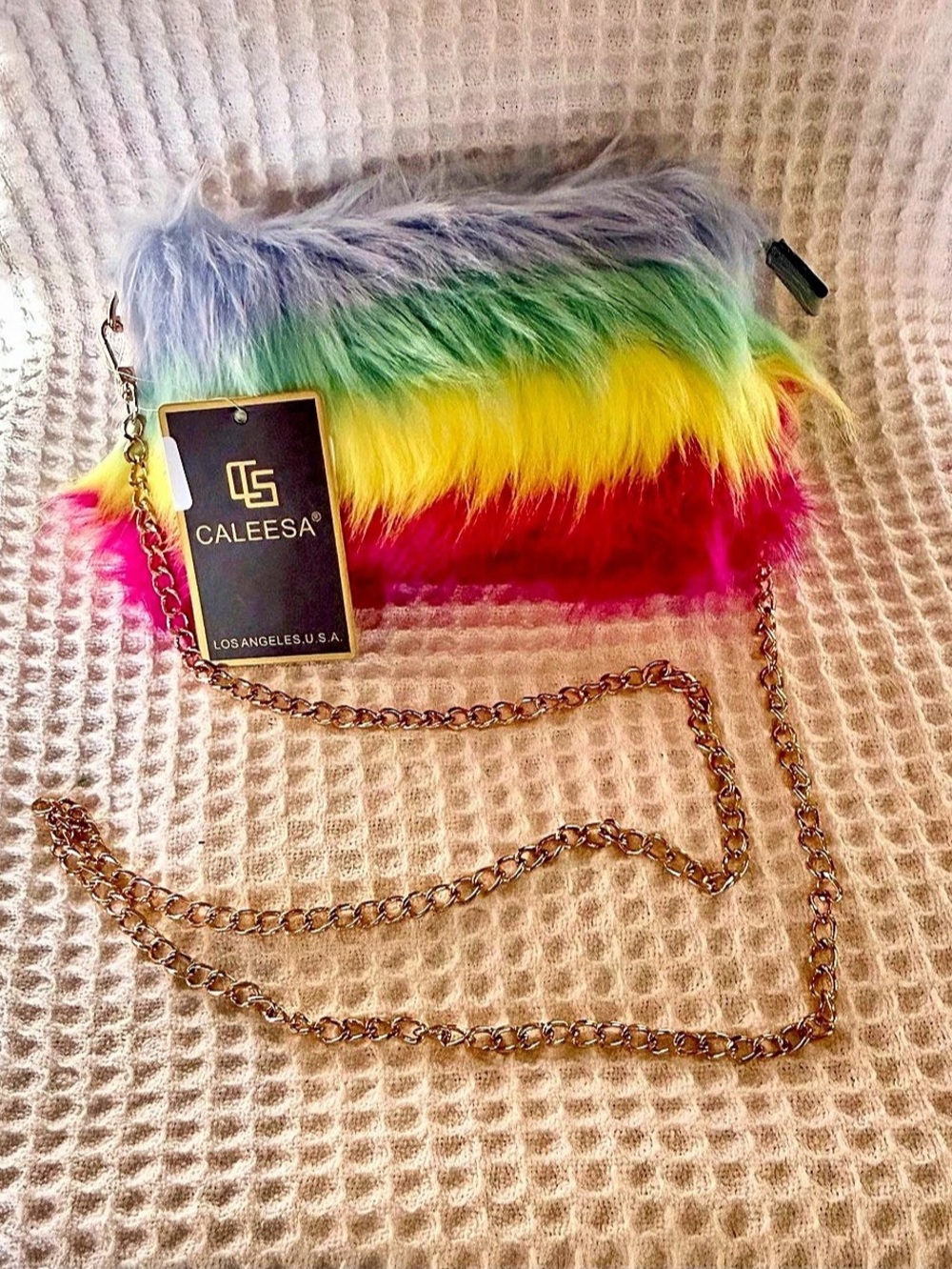 Caleesa Multicolor & Pink Faux Fur Chain Mini Bag